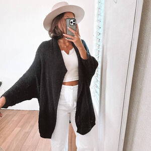 Splendid Chunky Cozy Wool Blend Cardigan Black Size Small